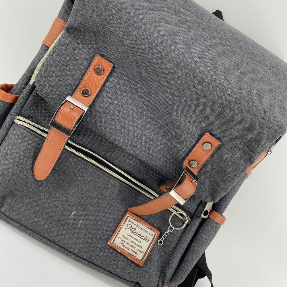 Mancio Vintage Laptop Backpack Gray Canvas USB Charging Port School Travel Bag